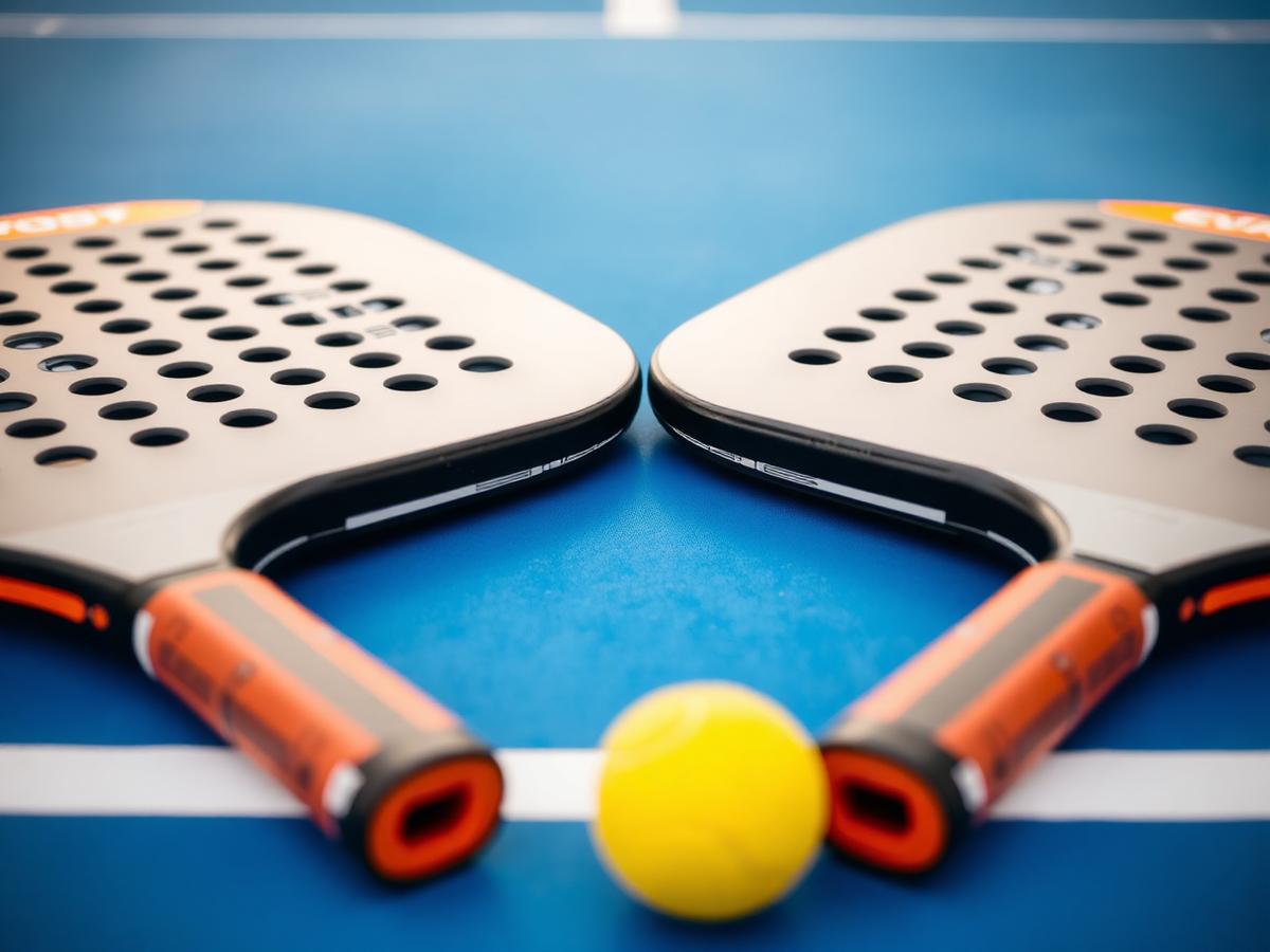Padel paddles and ball on the court